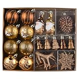 Valery Madelyn Weihnachtskugeln Set, 40pcs Christbaumkugeln Kunststoff Weihnachtskugel Bronze Weihnachtsdeko mit Geschenkpaket Aufhänger Weihnachtsbaumschmuck Waldland Thema（Bronze）