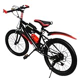 Lightakai Kinderfahrrad 20 Zoll, Mountainbike Fahrrad 6 Gang MTB Bike Hartstahl Kinder Fahrrad Doppelscheibenbremse Fahrrad für Mädchen Jungen (Rot)