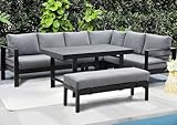 GLP Gartenlounge-Set Ecklounge Gartenmöbel 6-8 Personen, Outdoor-Aluminium-Eckgarnitur, 5-TLG., 3 Ecksofas, 1 Gartenbank, 1 Esstisch, 951908