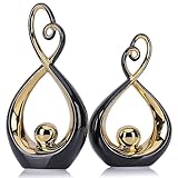 Schwarzer Deko-Akzent, Porzellankunst Mitte des Jahrhunderts, moderne schwarz-goldene Dekorationen, Esstischobjekte, abstrakte Keramik-Statue, Skulptur – für Bücherregal, TV-Ständer, Mittelstück