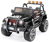Kinder Elektroauto Jeep Wrangler Offroad - 4x4 Allrad - USB - Sd Karte - 4 x 35 Watt Motor - 2-Sitzer - Rc 2,4 Ghz Fernbedienung - Elektro Auto für Kinder ab 3 Jahre (Schwarz)