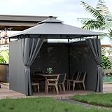 Devoko Garden Pavillon 3 x 3 m Wasserdicht Deluxe Gazebo, Plane Partyzelt, Metallrahmen Pavillon, Patio Gazebo für 4-6 Personen, Hellgrau