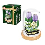 LUFEIS Blumen Bausteine Set, Rose Unsterblicher Blumenstrauß Baustein mit Schutzhülle, Kunstpflanzen Bausteine ​​​​für Erwachsene,Geschenk für Mama Freundin,Nicht Kompatibel mit Andere Marken(Violett)