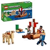 LEGO Minecraft Die Piratenschiffreise - Boot-Spielzeug mit 2 Piraten Minifiguren & 2 Tierfiguren sowie Zubehör - Schwert & Einer Karte - Gamer Geschenk für Jungen & Mädchen ab 8 Jahren - 21259