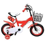 Kinderfahrrad 12 Zoll Fahrrad Kinderrad mit Stützräder ab 3-6 Jahre Aufbewahrungskorb Kettenschutz rutschfeste und Verschleißfeste Reifen Für Jungen & Mädchen Rot, Kinder