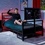X-Rocker Basecamp TV Gaming Bett mit TV Halterung, Stauraum und Kabelmanagement, 91cm Einzelbett mit niedrigem Schlafplatz Metall ideal für Kinderzimmer, unterstützt Fernseher bis zu 40 Zoll – Schwarz