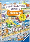 Ravensburger Wimmeln, Rätseln, Stickern: Fahrzeuge - Stickerbuch ab 4 Jahren, 13 Wimmelbilder, über 300 Sticker, Fahrzeuge