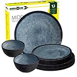 Brunner Camping-Geschirr-Set Melamin 2-4 Personen | 12-Teilig - Teller & Schüsseln | Midday Venetian - Für Wohnmobil, Wohnwagen & Boot - Bruchfest, Leicht & Anti-Slip