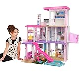 Barbie GRG93 - Traumvilla, dreistöckiges Puppenhaus (114 cm) mit Pool, Rutsche, Aufzug, Lichtern und Geräuschen, Spielzeug ab 3 Jahren, Mehrfarbig