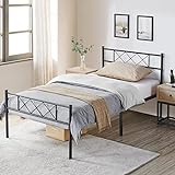 Yaheetech Modern Metallbett Bettgestelle mit Lattenrost, Doppelbett/Einzelbett, Bettrahmen mit Kopfteil, Gästebett Jugendbett für Schlafzimmer Gästezimmer 90x200 cm/Schwarz