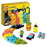 LEGO 11027 Classic Neon Kreativ-Bauset, Bausteine-Kiste Set, Konstruktionsspielzeug mit Modellen; Auto, Ananas, Alien, Rollschuhe, Figuren und mehr, für Kinder ab 5 Jahren