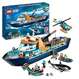 LEGO City Arktis-Forschungsschiff, großes schwimmfähiges Spielzeug-Boot mit Hubschrauber, Beiboot, ROV-U-Boot, Wikingerschiffswrack, 7 Minifiguren & Orca-Figur, Geschenk für Kinder ab 7 Jahren 60368
