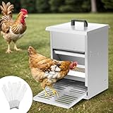 Sonnewelt Futterautomat Hühner 5KG, Futterspender Futtertrog mit Automatisches Pedal, Hühnerfutter für Geflügel ideales Hühner Zubehör, Wasserdicht und rattensicher, verzinkt