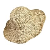 MaoXinTek Stroh Sommerhut für Damen mit Groß Sonnen Shade schlaffer Strand Sonnenhut Breite Krempe Faltbar für Reise Urlaub Dekoration 100% Raffia Papier (beige)