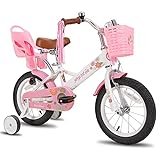 joystar Stitch Little Daisy 12 Zoll Kinderfahrrad für 2 3 4 Jahre Mädchen, Kinderfahrrad mit Korb Fahrrad Luftschlangen Kleinkind Fahrrad Fahrräder Weiß…
