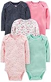 Simple Joys by Carter's Unisex Baby 5-Pack Long-Sleeve Bodysuit Body, Marineblau Punkte/Minzgrün/Rosa/Floral/Schmetterlinge, 6-9 Monate (5er Pack)