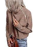 SEBOWEL Strickpullover Damen Langarm Pullover Einfarbig Rollkragenpullover Strickpulli Sweater Tops mit Reissverschluss(Khaki,XL)