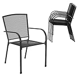 AECOJOY Set of 4 Outdoor Patio Chairs, Stackable Deck Chairs with Armrests and Breathable Metal Fabric, 4 Pack Bistro Chairs for Outdoor Dining Set, 50 x 80 cm, 19033/34-A