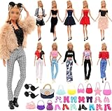 Miunana 31 Kleidung Schuhe Zubehör für 11,5 Zoll Puppen = 2 Fashion Kleidung Set 2 Kleider 2 Oberteile 2 Hose 23 Zubehör Schuhe Handtasch Sonnenbrille für Puppen