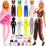 Miunana 16 Puppenkleidung 4 Kleidung 12 Zubehör Schuhe Brillen Skateboard, Puppenzubehör Outfits Kleider für 30 cm Mädchen Puppen