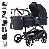 Daliya® NEOMOVE 3in1 Kinderwagen, Buggy & i-Size Babyschale | Alu-Rahmen | Reisekinderwagen & Sportwagen | Großer Einkaufskorb | Stadt & Gelände (Schwarz-Schwarz)