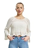 ONLY Damen Eleganter Strickpullover | Cropped 3/4 Arm Shirt | Knitted Pointelle Stretch Sweater ONLNOLA, Farben:Weiß, Größe:M