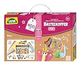 Lena 42714 Bastelkoffer Teile, Material zum Basteln mit Buntem Papier, Moosgummi, Pfeifenreiniger, Strasssteine, Wackelaugen, Pompons, Knöpfe und mehr, für Kinder ab 5 Jahre, 400er Pink & Lila