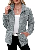 BesserBay Winter Damen Warm Stehkragen Casual Teddyfleece Jacke Lässig Fashion Herbst Sweatjacke Grau XXL