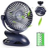 Dreamhigh® USB Ventilator 10000mAh, Maximale Akkulaufzeit 35 Stunden, 360° Drehung Mini Ventilator Akku, 4 -Gang Tischventilator Klein, Clip Fan für Desktop, Kinderwagen, Büro, Wohnmobil，Camping
