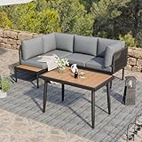 Laxnb Gartenmöbel Set Balkonmöbel Garten Lounge Möbel Outdoor 3-4 Sitzer Essgruppe, Ecksofa mit Esstisch und Kissen, Gartenlounge Balkon Patio Terrassemöbel, verzinktes Stahlrohr, Kunststoffholz, Grau
