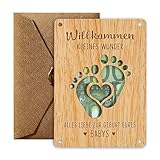 Taufe Babygeschenke, Geschenke zur Geburt Karte, Gutschein mit Umschlag, Geldgeschenk Verpackung aus Holz, Wunscherfüller Grußkarte für Freund Kinder Geburtstag Feier Schwangerschaft Verkünden