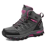 WOWEI Wanderstiefel Wanderschuhe wasserdichte Outdoor Sportlich Gleitsicher Bequem Leicht Bergstiefel Trekking Schuhe Damen Herren Wanderhalbschuhe, Grau Rosa Rot-1, 36 EU