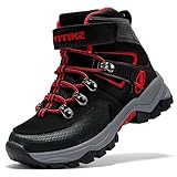 ASHION Winterschuhe Jungen Schneestiefel Kinder Mid Gefütterte Winterstiefel Wanderschuhe Trekking Baumwollschuhe,D Schwarz Rot 33 EU