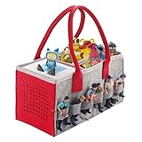 Chedin Tonie Toniebox Zubehör Schutzhüllen-Organizer mit Figuren Aufbewahrung viel Platz Tasche für Toniebox Starter Set und Tonies Figur Tragetasche (Grau + Rot)