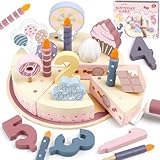 Airlab Kinderküche Geburtstagstorte aus Holz, Spielküche Zubehör Geburtstagskuchen für Kinder, Holzspielzeug Kuchen zum Geburtstag, Küchenspielzeug Holz Lebensmittel Spielzeug Rollenspiel Geschenke