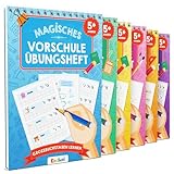 Edubini Magische Vorschule Übungshefte ab 5 Jahren für Junge & Mädchen - [6 Hefte + Stift] - Wiederverwendbare Schreiblernhefte für Vorschule - Buchstaben lernen, Schreiben lernen (6er Set)
