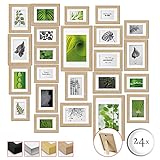 bomoe 30er Bilderrahmen Set Emotion - Fotorahmen Collage Fotowand Photo Frame Set aus Holz & Plexiglas mit Passepartout & Aufsteller - 10x 10x15 / 15x 13x18 / 5x 20x30 Bilder Rahmen in Eiche