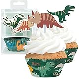 ScrapCooking – Set mit 24 Muffinförmchen & Topper für Cupcakes – Motiv Dinosaurier – Dekoration Dinos für Gebäck, Desserts, Kuchen, Kekse, Geburtstage – Cake Design – Tiere – 4905