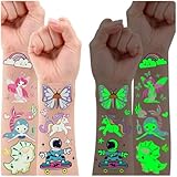 Leesgel Tattoo Kinder Jungen Mädchen, 140 Stück Leucht Gemischte Aufkleber Kindertattoos Sticker, Mitgebsel Kindergeburtstag Gastgeschenke Geburtstagsdeko Geschenke Party Deko