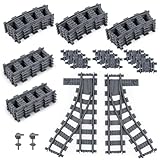 HOTUT City Schienen, 32 Stück City Zug Schienen Set, Bausteine Zug Schienen Set Kompatibel mit dem Marktführer, Spielzeug Eisenbahnschienen für Mädchen und Jungen Geschenk