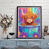 Malen Nach Zahlen Kinder ab 10, Hochlandrind Malen Nach Zahlen Erwachsene Klein 35x45 cm Wanne Paint by Numbers Adults mit Pinseln Acrylfarben, DIY Ölgemälde Leinwand Kit für Decor Geschenk Y3-845