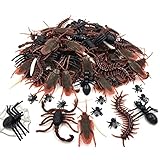 JUAEYIDDS 128 PCS Realistic Bugs Käferspielzeug Große Insekten Kakerlaken Spinnen Würmer Skorpione und GeckoSpielzeug Trick Streich Spielzeug für Kinder Spielzeug Insekten Mottoparty