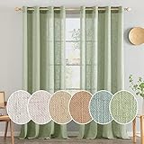MIULEE Gardinen Vorhänge mit ösen Voile Vorhang kurz Modern Leinenoptik Halbtransparent Ösenvorhang für Wohnzimmer Kinderzimmer Raumteiler 2er Set Grün 245x140 cm