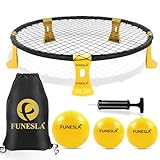 Funeslaball Outdoor Spieleset, Roundnet Spieleset, Outdoor Team Ballspiel bestehend aus Spielnetz, 3 Bällen, Kordelzug, Ballpumpe und Handbuch