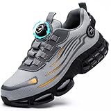 GUDECIUS Sicherheitsschuhe Damen S3 Sicherheitsschuhe Herren Damen mit Stahlkappe Drehknopf Sommer Leicht Sneaker Mode Schutzschuhe Arbeit Versicherung Anti-Smash und Anti-Punktur Grau 39 EU