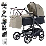 Daliya® NEOMOVE 3in1 Kinderwagen, Buggy & i-Size Babyschale | Alu-Rahmen | Reisekinderwagen & Sportwagen | Großer Einkaufskorb | Stadt & Gelände (Schwarz-Beige)