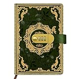 Qefuna Tagebuch mit Schloss, A5 PU Leder mit geprägter Folie gestempelt Retro Floral Diary mit Kombination 200 Seiten, 100Gsm Papier, Vintage Reading Journal Tagebuch Für Erwachsene(Grün)