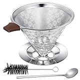 Zeawavsl Kaffeefilter, Edelstahl-Kaffeefilterhalter, Papierlose Dauer. Wiederverwendbarer Tropfkaffeeaufsatz Inklusive LöFfel Und ReinigungsbüRste, Perfekt FüR 3–4 Tassen.