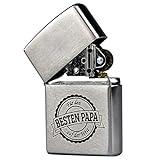 Zippo Feuerzeug mit Gravur Bester Papa der Welt auf Chrome Brushed Benzinfeuerzeug - Geschenk zum Geburtstag & Weihnachten - Vater - Vatertag