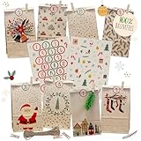 Adventskalender Bastelset Nachhaltig, 100% Baumfrei | DIY Adventskalender zum Befüllen, 24 Geschenktüten aus Zuckerrohrpapier, 2 Stickerbogen mit Zahlen & Motiven, 24 Holzklemmen, 5m Juteband